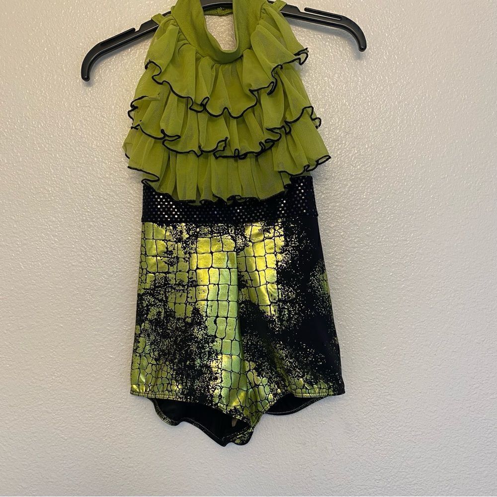 Art Stone Dance Costume 2065 green snake dino foil animal print child LC